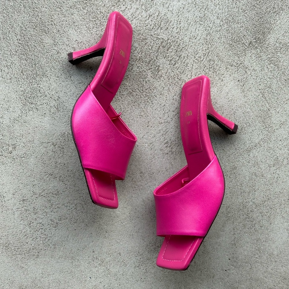 Zara Genuine Leather Pink Sandal Heels